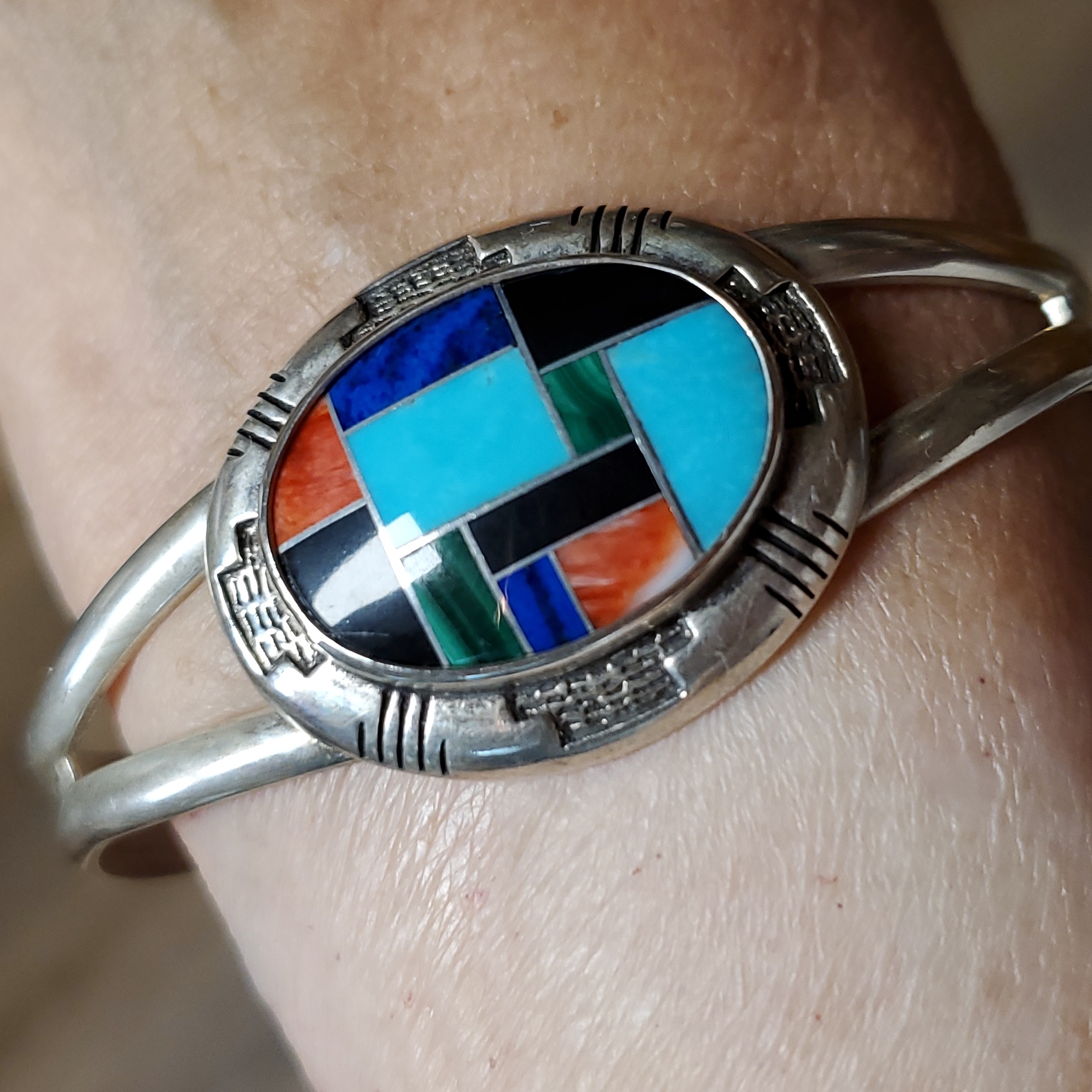 American West 925 Silver Turquoise Cuff Bracelet. 6 Inches.